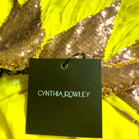 Yellow Cynthia Rowley Silk Peasant SKIRT ONLY w/ Copper Colored Sequins, NWT Sz0 - Picture 9 of 11